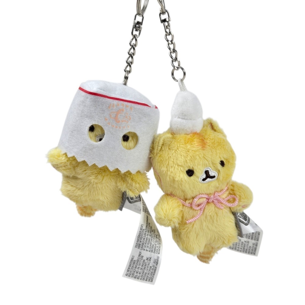 2‎ Corocoro Coronya Yellow Cat Plush Keychains Keyring Bag Backpack Charms